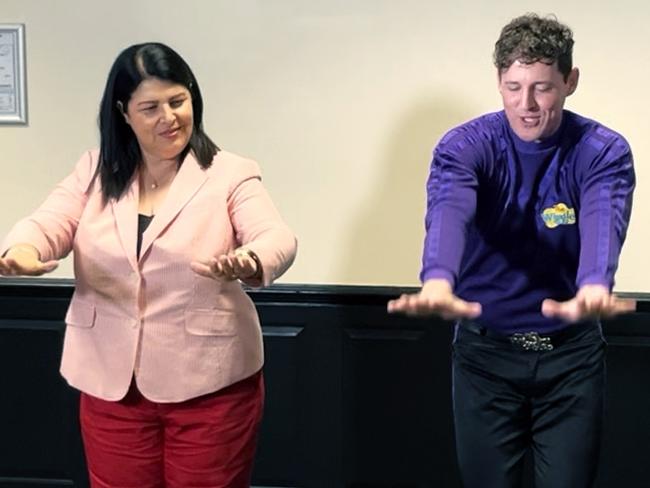 Industrial Relations Minister Grace Grace with Lachie from The Wiggles. Picture: Liam Kidston