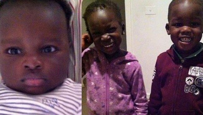 One-year-old Bol (left) and four-year-old twins Madit and Anger (right) died after the 4WD they were in crashed into a lake at Wyndham Vale in Melbourne's outer west.