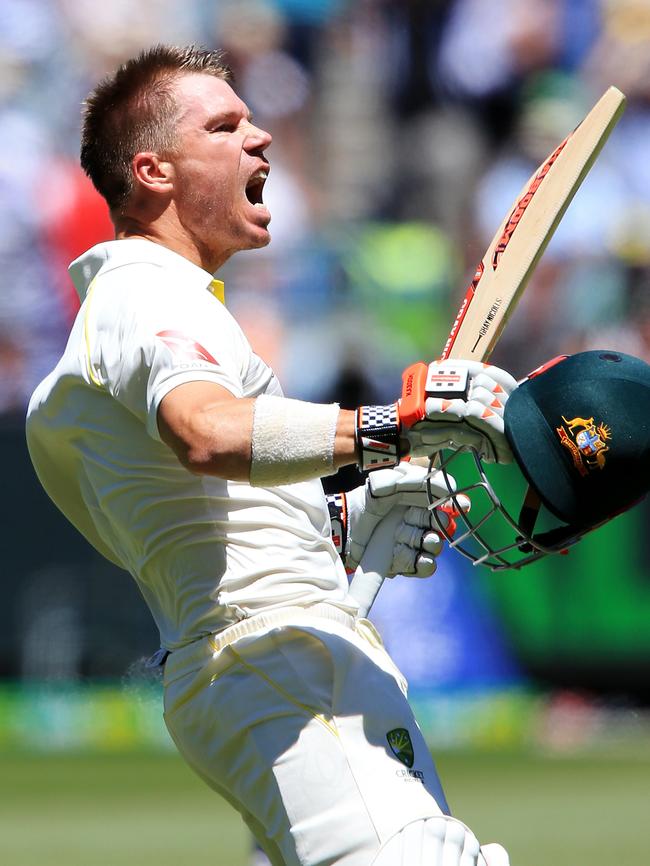 David Warner celebrates his 100 at the MCG ...