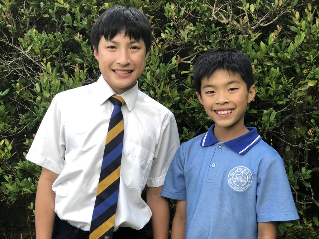 Kids News: From left, brothers Jonathan and Joseph Tan won the secondary sports story (print) in the Kids News Junior Journalist Competition for interview with Australian Olympic javelin thrower Mackenzie Little. Picture:  supplied