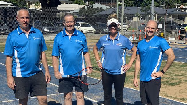 Freshwater Tennis Club vice president Kane Brown, president Brian Davis, club coach Dana Vincent and treasurer Dale Perkins as work nears completion on three new courts.