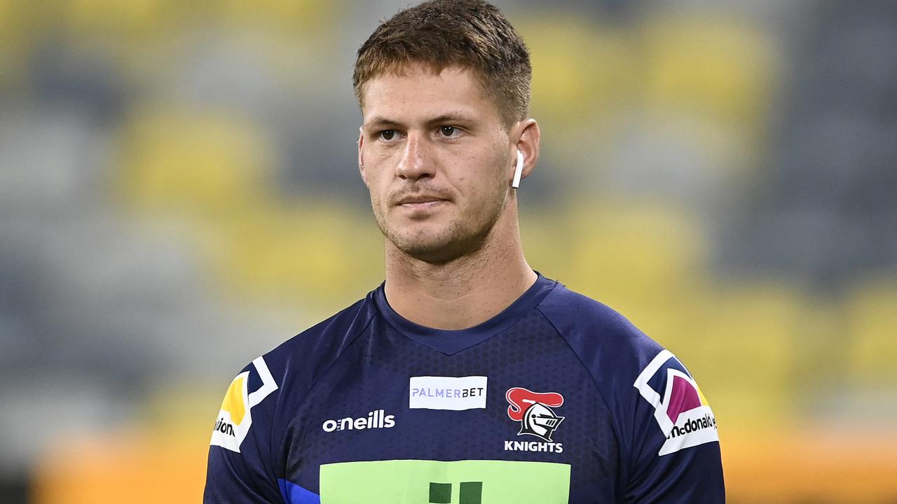 TOWNSVILLE, AUSTRALIA - MAY 07: Kalyn Ponga of the Knights looks on before the start of the round nine NRL match between the North Queensland Cowboys and the Newcastle Knights at Qld Country Bank Stadium, on May 07, 2022, in Townsville, Australia. (Photo by Ian Hitchcock/Getty Images)