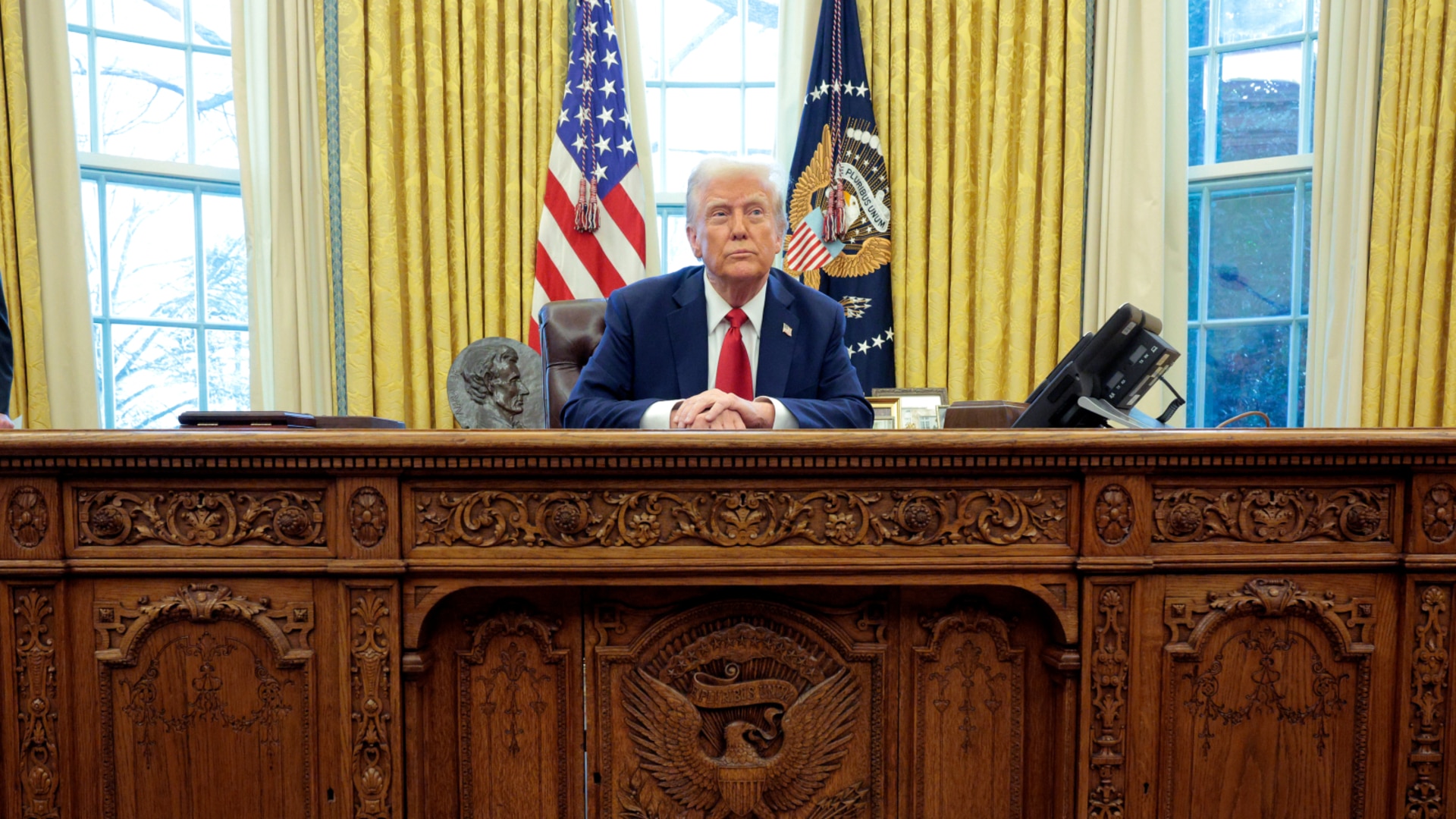 Donald Trump gives rare tour of the Oval Office during Fox News interview