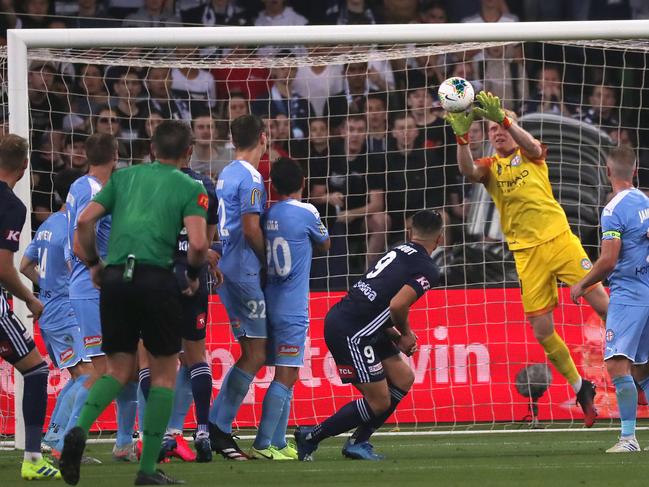 Tom Glover as he lets Ola Toivonen’s free kick slip through his hands.