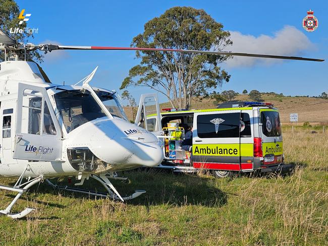 A woman was flown to hospital with serious injuries after a rollover in the South Burnett on Tuesday morning. Photo: LifeFlight.