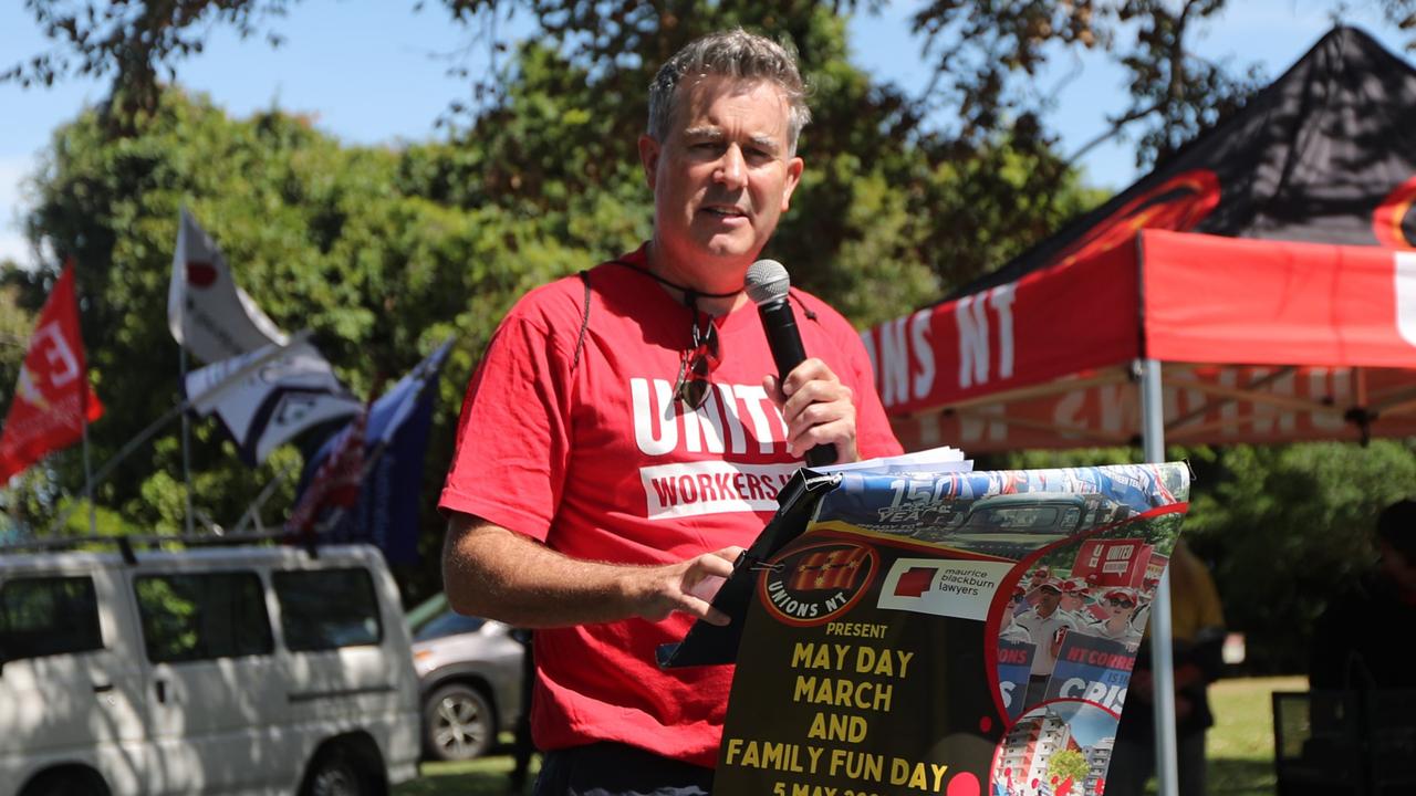 United Workers Union national secretary Tim Kennedy speaking after the Darwin May Day march at Bicentennial Park, The Esplanade on Monday, May 5. Picture: Zizi Averill