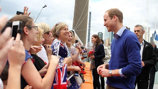 Prince William and his wife Catherine meet locals as they arrive at Auckland's Viaduct Harbour on Friday.