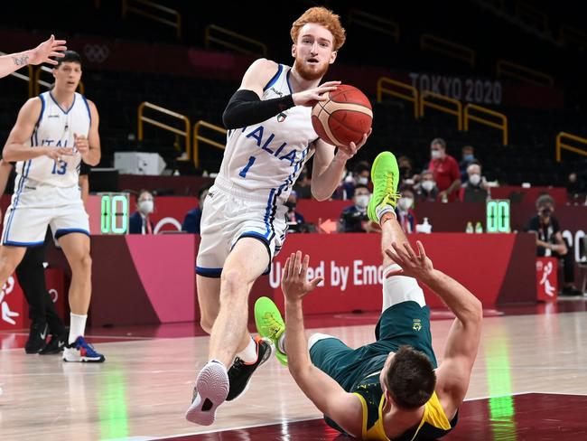 Golden State Warrior Nico Mannion kept the Boomers honest. Picture: AFP