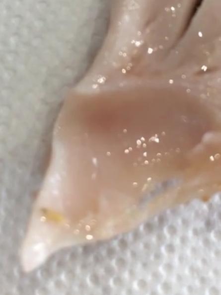 What can you see on this piece of Costco chicken? Image supplied