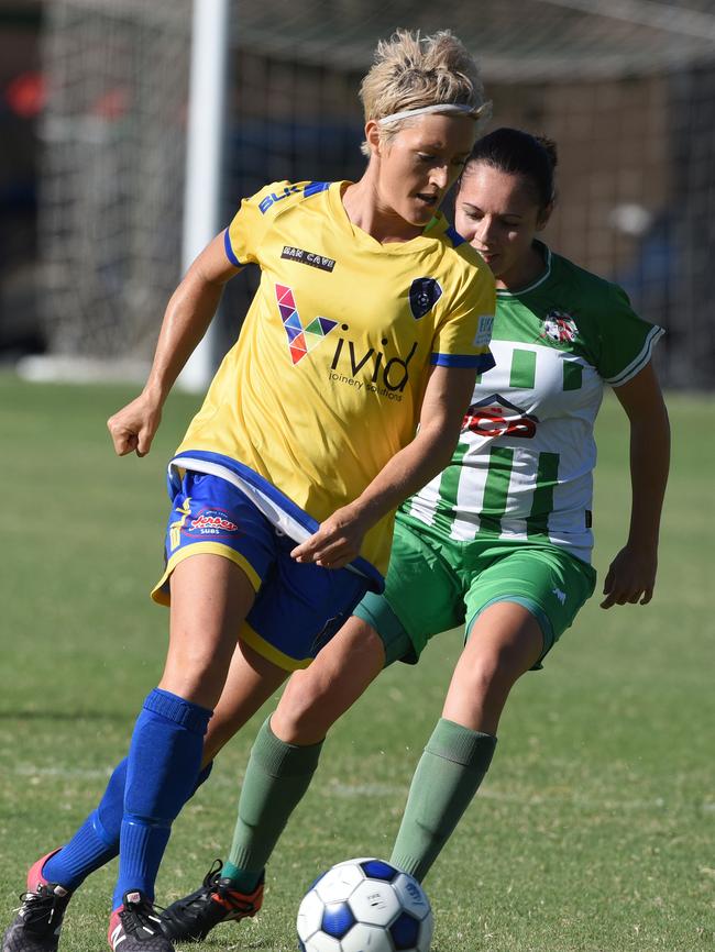 Broadbeach's Jade Bianchetti and Southport Nat Kilsby. Picture: Steve Holland