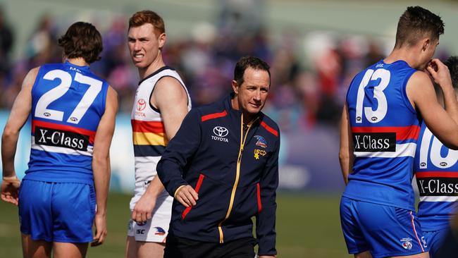 Don Pyke during the Crows Round 23 game against the Bulldogs in Ballarat. Picture: AAP Image/Scott Barbour