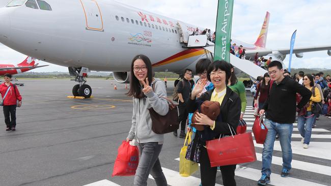 The arrival of the first Hong Kong Airlines flight to the Gold Coast. Picture: Mike Batterham