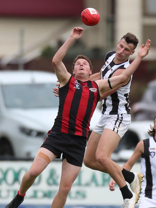 Cody Henness, right, playing for Sale against Maffra last year. Picture Yuri Kouzmin