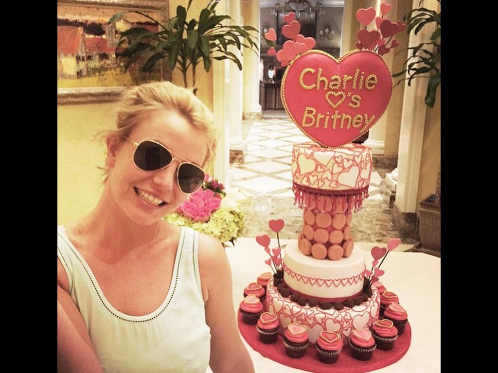 Britney’s boyfriend Charlie has won our heart over: “Cake war over! Charlie wins!!!! Happy Valentine’s Day everyone” Picture: Britney Spears/Instagram