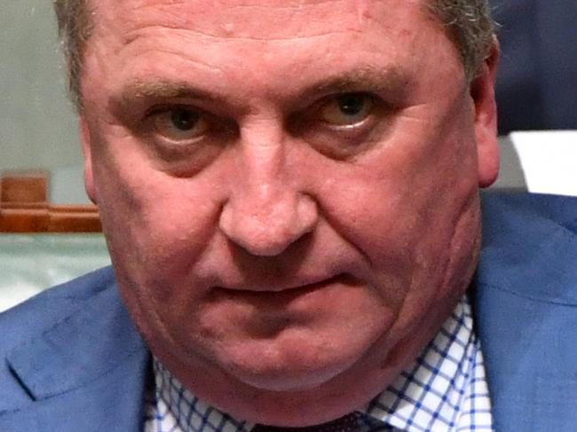 Nationals member for New England Barnaby Joyce during Question Time in the House of Representatives at Parliament House in Canberra, Tuesday, Tuesday, October 22, 2019. (AAP Image/Mick Tsikas) NO ARCHIVING