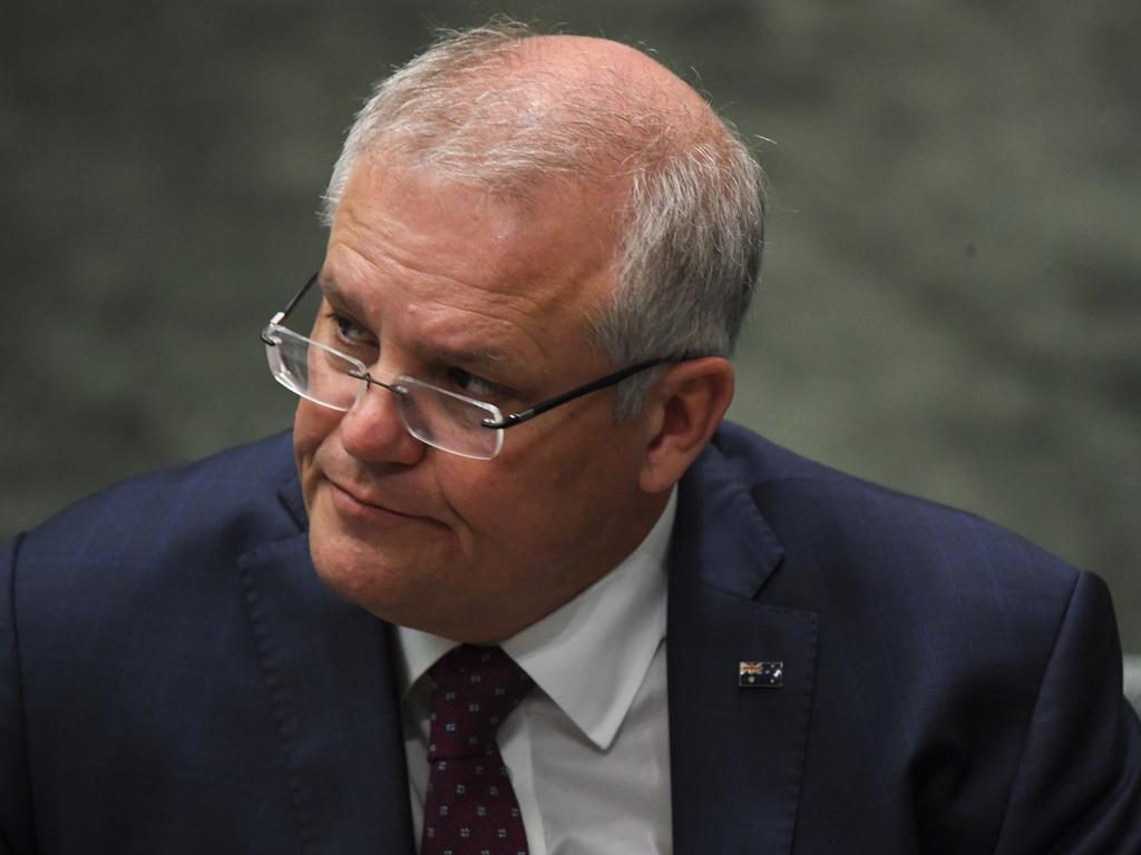 Prime Minister Scott Morrison in the House of Representatives on Monday morning. Picture: Lukas Coch/AAP