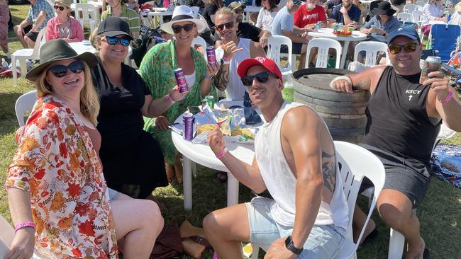 Knox mates Kate, Sarah, Lori, Newy, Freddy and Sarge kick back at Hello Sunshine Festival.