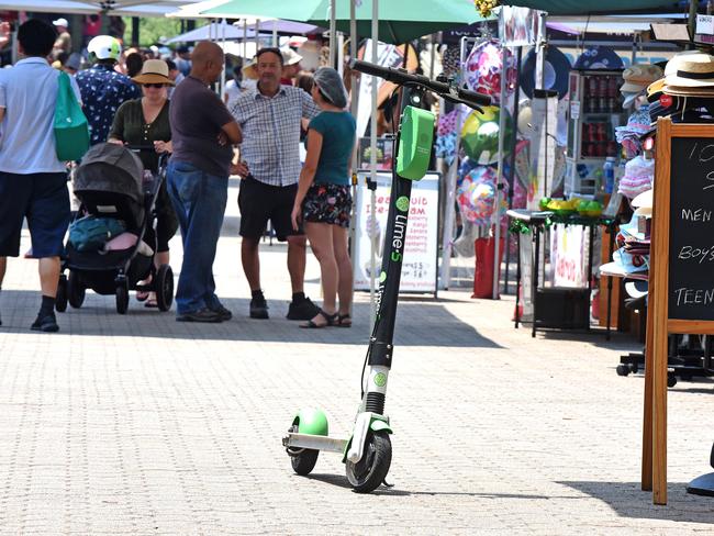 A Lime scooter left in the middle of Brisbane’s Riverside Markets. Picture: John Gass/AAP