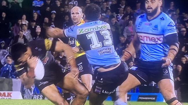 Cronulla’s Dale Finucane was suspended for two weeks for a high tackle on Stephen Crichton.