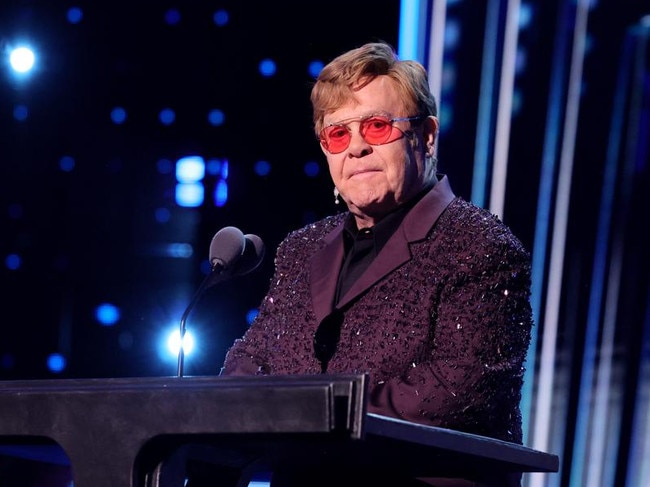 NEW YORK, NEW YORK - NOVEMBER 03: Elton John speaks onstage during the 38th Annual Rock & Roll Hall Of Fame Induction Ceremony at Barclays Center on November 03, 2023 in New York City. (Photo by Theo Wargo/Getty Images for The Rock and Roll Hall of Fame )