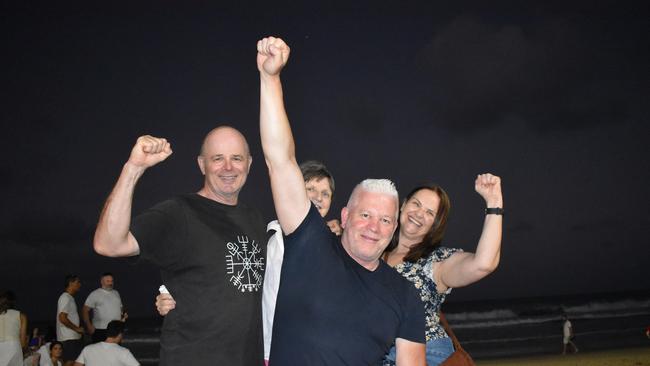 Rodney McCallum, Nicki McCallum, Winston Harris and Naomi Harris celebrating New Year's Eve 2022 at Mooloolaba. Photo: Elizabeth Neil