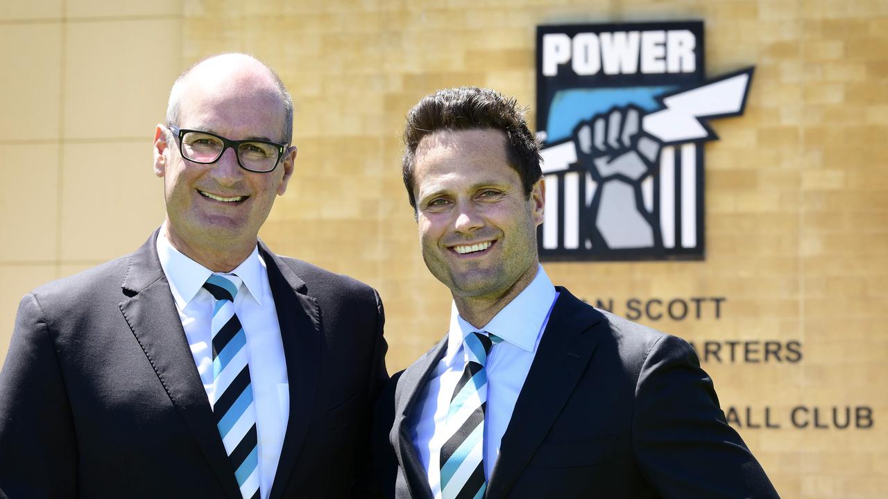 Port Adelaide chairman David Koch and former Port Adelaide captain and Australian Football Hall of Famer Gavin Wanganeen who has been appointed to the Port Adelaide board. Picture: Bianca De Marchi