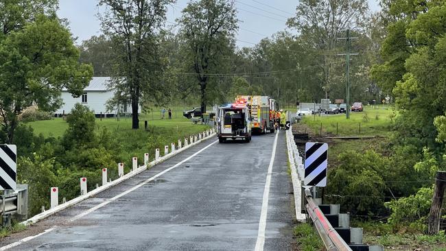 Emergency services rushed to the scene of a serious car crash on Glastonbury Rd outside Gympie. Picture: Scott Kovacevic