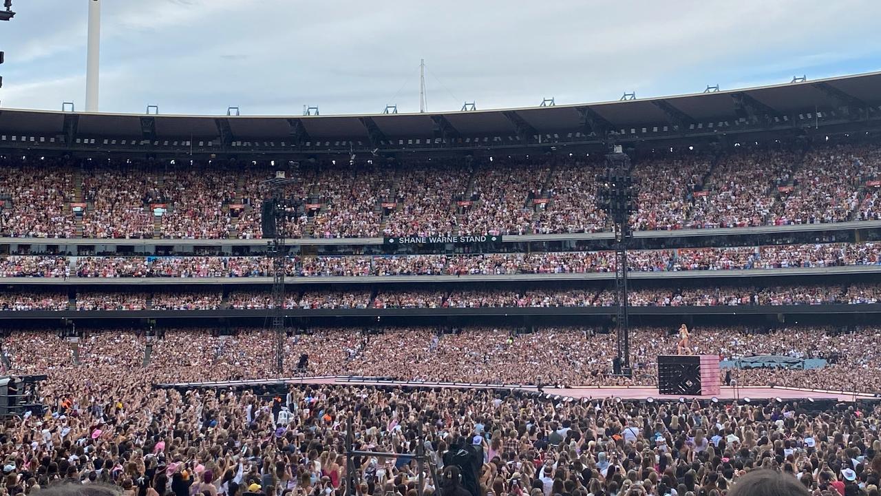 Packed out Taylor Swift shows at the MCG, above, and in Sydney were putting unprecedented demands on the mobile network. Picture: Mariko Nissen