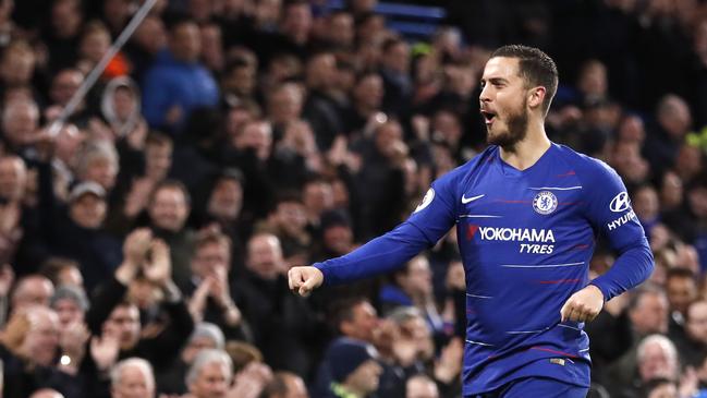 The Chelsea fans erupted when Eden Hazard struck after an hour.