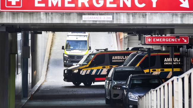 Ambulances at the Royal Hobart Hospital. Picture: Chris Kidd