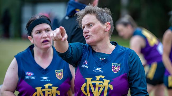 Belinda Bowey playing for the Port Melbourne Colts in the AFL Masters Vic Metro Football League. She will play her 400th game for the club this weekend. Picture: Supplied