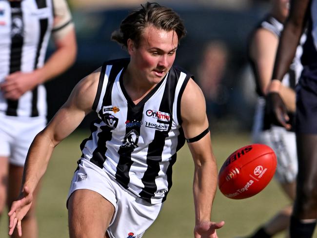 WallanÃs Brodie Gilchrist during the RDFL Melton Centrals v Wallan football match in Harkness, Saturday, April 23, 2022. Picture: Andy Brownbill