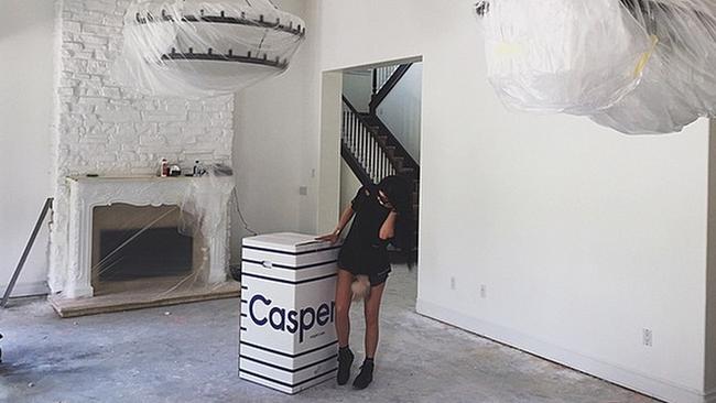 Kylie Jenner poses with her Casper mattress. Picture: Instagram