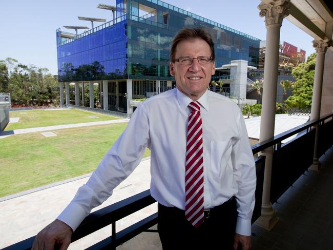 QUT Vice Chancellor Peter Coldrake poses in front of the new QUT Science and Engineering Building at the Gardens Point campus, Brisbane on January 09, 2013.