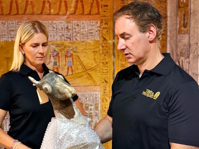The unveiling of some of the artefacts in the Tomb of the Pharaoh's experience coming to Cairns. Picture: Supplied