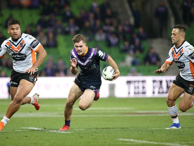 Ryan Papenhuyzen of the Storm has created a nice selection quandry for Storm coach Craig Bellamy. Picture: AAP Image/Hamish Blair