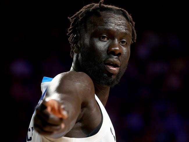 ADELAIDE, AUSTRALIA - JANUARY 06: Jo Lual-Acuil Jr of United  during the round 14 NBL match between Adelaide 36ers and Melbourne United at Adelaide Entertainment Centre, on January 06, 2024, in Adelaide, Australia. (Photo by Kelly Barnes/Getty Images)