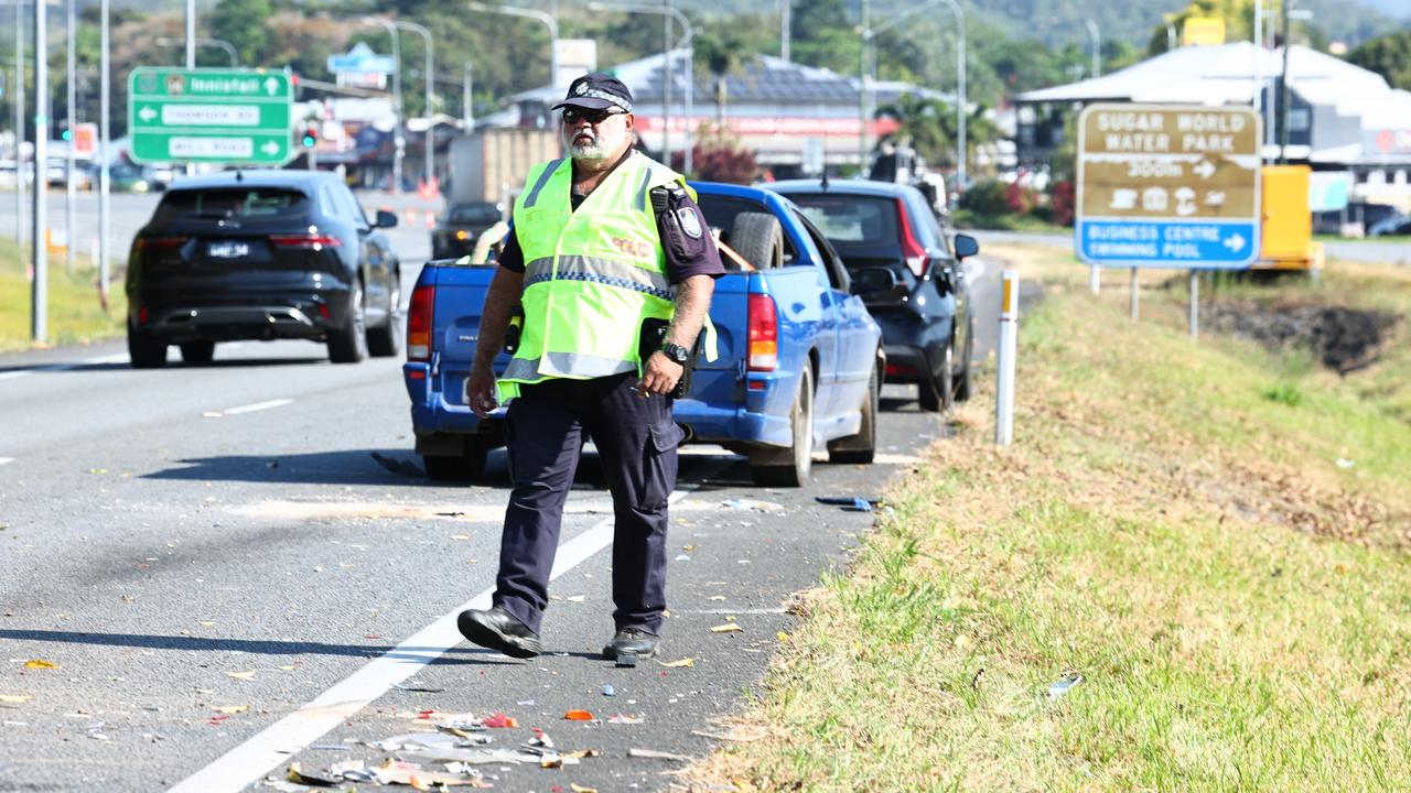 The scene of a multi-vehicle crash on the Bruce Highway at Edmonton in Far North Queensland