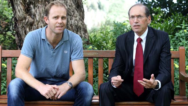 Car Next Door CEO Will Davies, left, with Caltex Australia CEO Julian Segal in Sydney. Picture: James Croucher