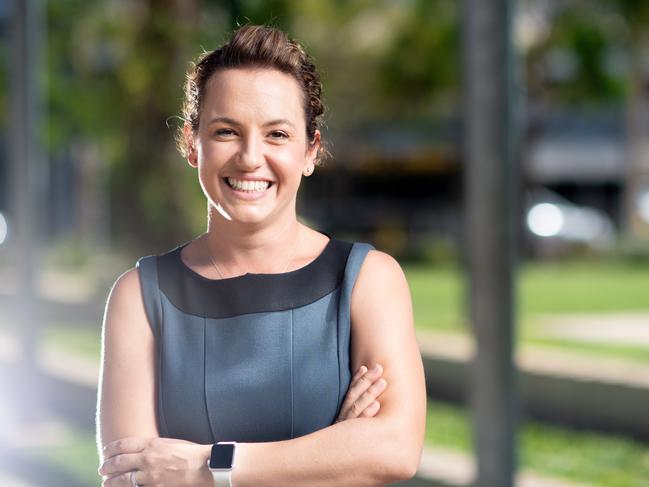 Opposition Leader Lia Finocchiaro addresses the media regarding the results of the 2020 NT election. Picture : Che Chorley