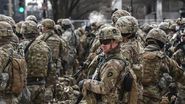 National Guard patrol the National Mall in Washington, DC. Picture: Getty Images.