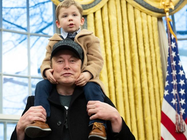 Elon Musk with his son, X. Picture: AFP