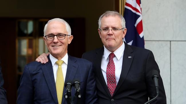 Malcolm Turnbull and Scott Morrison just days before the fateful leadership spill. Picture Kym Smith