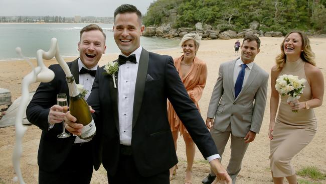 Dan Waknin and James Hanley believe they are the first gay couple to celebrate their wedding in Manly. Picture: Adam Ward