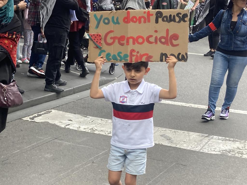 A boy carries a sign at the rally.