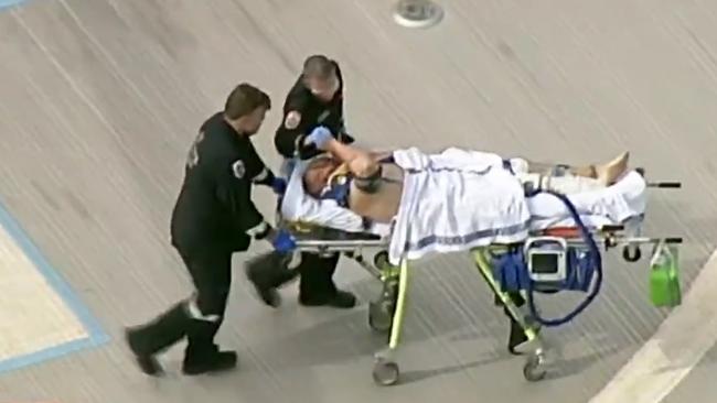 A screen grab of Tony Mokbel being attended to by medical staff after an attack at Barwon Pirson. Picture: 7 News