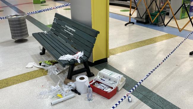 The crime scene in Vincent Shopping Centre after the stabbing took place. Picture: Leighton Smith