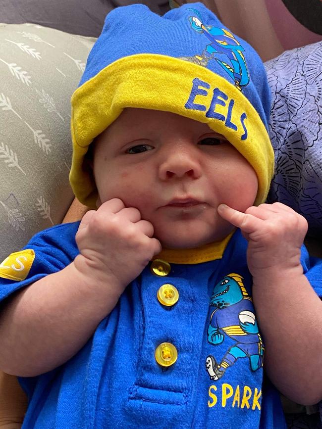 Tyson dressing up for the first Eels game of 2021. Picture: Dale Scott