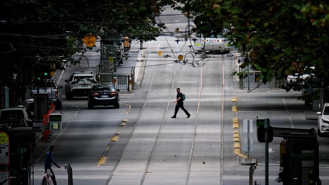 Melbourne’s streets remain quiet despite an increase in office capacities. Picture: Luis Ascui/NCA NewsWire.