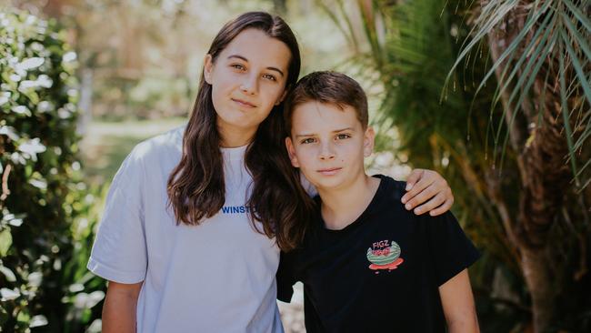 Scarlett and Jack Garland were separated on a Jetstar flight from Sydney to Gold Coast because 11-year-old Jack was considered too young to fly on his own. Picture: Courtney King Photography